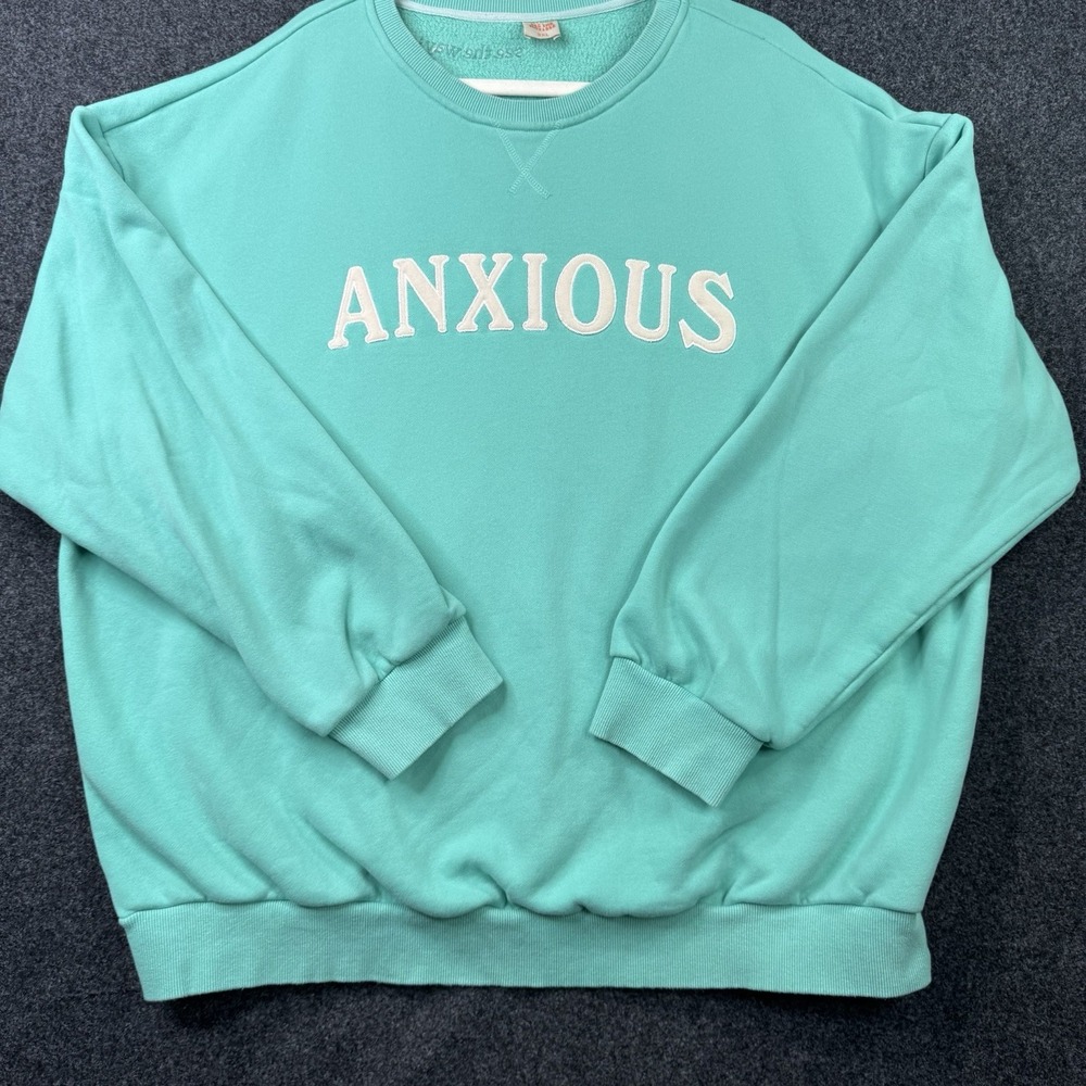 See The Way I See Anxious Crewneck Sweatshirt Aqua Embroidered Women's 3XL